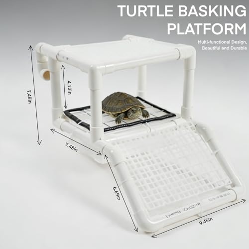 Hanging Turtle Basking Platform, 2-in-1 Turtle Dock for Basking and Laying Eggs with DIY PVC Pipes and Nesting Box, 9.5" Width Resting Area, Ramp for Reptile Frog Terrapin - size: S-9.5"
