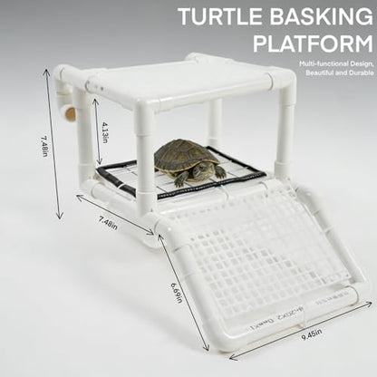 Hanging Turtle Basking Platform, 2-in-1 Turtle Dock for Basking and Laying Eggs with DIY PVC Pipes and Nesting Box, 9.5" Width Resting Area, Ramp for Reptile Frog Terrapin - size: S-9.5"