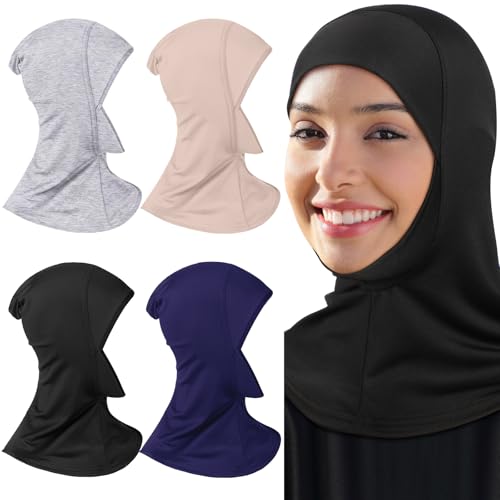 Geyoga 4 Pieces Modal Hijab Cap - color: Gray, Light Pink, Dark Blue, Black
