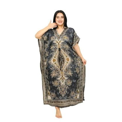 Women's Kaftan Dress – Loose Fit Maxi Gown – Kimono Style Beach Cover Up – Elegant Resort Wear and Nightwear - color: Grey