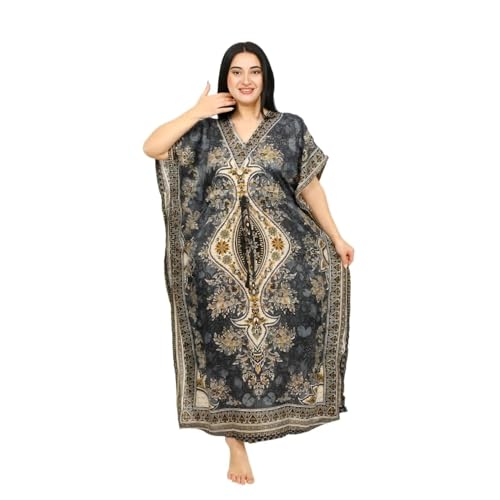 Women's Kaftan Dress – Loose Fit Maxi Gown – Kimono Style Beach Cover Up – Elegant Resort Wear and Nightwear - color: Grey