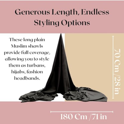 Premium Bamboo Jersey Hijab Scarves -Turban Head Wraps for Women, Fashion Headbands Long Plain Muslim Shawls - color: Black