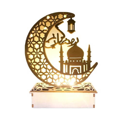 Ramadan Decorations for Home, Ramadan Lights, Eid Mubarak Decorations, 3D Wooden Eids Decoration Lights Home Party Bedroom for Muslims, Eid al-Fitr al-Adha Islamic Table Decor