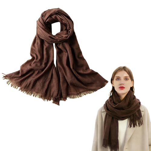 Extra Large Cotton Linen Shawl Wrap for Women, Elegant Scarf with UV Protection Breathable Lightweight Head Cover Hijab - color: Coffee Brown