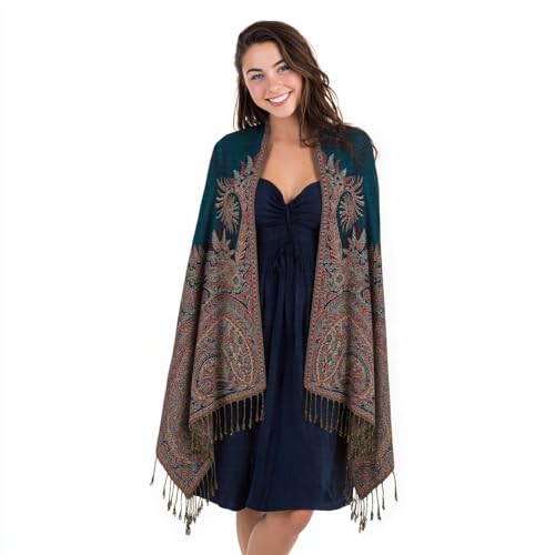 TUSHUSTY Pashmina Feel Rave Shawl Wrap for Women Men Hijab Scarf - color: Teal 2