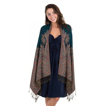 TUSHUSTY Pashmina Feel Rave Shawl Wrap for Women Men Hijab Scarf - color: Teal 2
