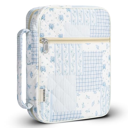 WOBAGMEN Bible Cover Case for Women,Large Bible Tote Bags Organizer Quilted Carrying Case for Girls,Bible Study Supplies Accessories Christian Gifts for Women (Blue Patchwork, M) - color: Blue Patchwork, size: M