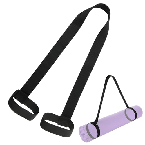 Cosmos Yoga Pilates Mat Strap - Looped Sling/Harness/Carrier Strap with Stretching Band Loops for Pilates, Exercises & Aerobics Mat Carrying - Soft & Durable Cotton, Black