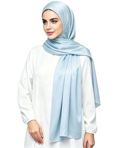 Lina & Lily Luxury Satin Hijab Head Scarf Shawl Wrap for Muslim Women Extra Long - color: Baby Blue