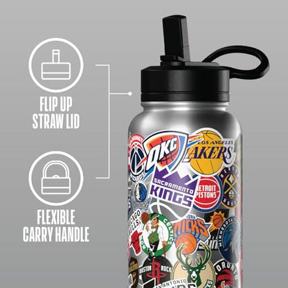 Hydrapeak NBA Officially Licensed All-Team Sticker Print Logo 32oz Insulated Water Bottle with Straw Lid and Handle, Stainless Steel Bottle, Great For NBA Fans of All Ages - color: NBA Current, size: 32 Ounces