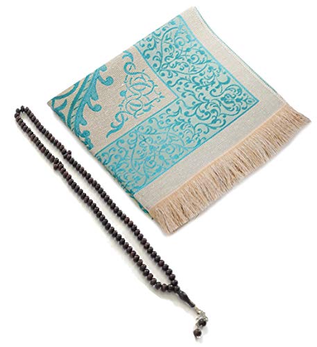 BAYKUL Muslim Prayer Rug-Islamic Turkish Velvet Rugs-Great Ramadan Gifts-Janamaz Prayer Mat for Women Men-Portable Carpet Muslims Mats-Praying Rugs Islam-Sajadah-Gift Praying Beads 99 (Blue) - color: Blue