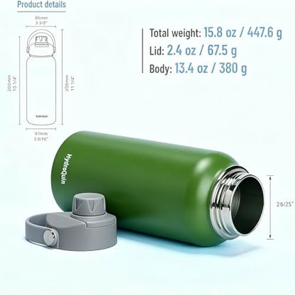 32 oz Insulated Water Bottle Olive Green Stainless Steel Flask | Keep Cold 24 Hours Hot 12 Hours - Leakproof Twist Spout Lid & Flex Handle - No Straw Metal Water Bottle for Hiking & Camp - color: Olive Green