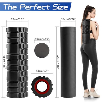 Krightlink 5-in-1 Foam Roller Set, Massage Roller Stick, Massage Ball, Resistance Band for Deep Muscle Massage, Trigger Point Release, Pilates, Yoga (Black-18(2 in 1)) - color: Black-18"(2 in 1)