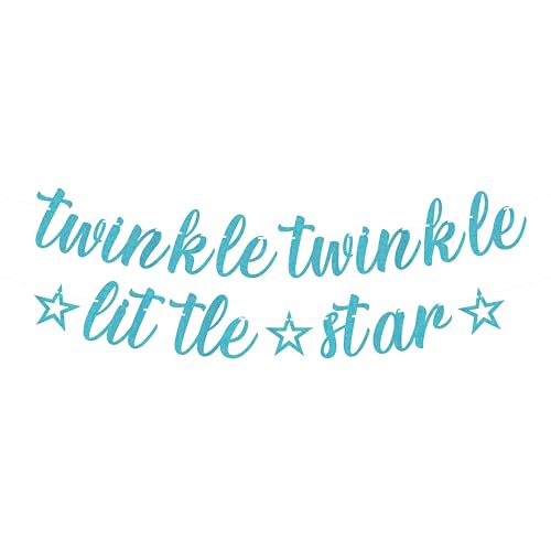 Pre-Strung Twinkle Twinkle Little Star Banner - Sky Blue Glitter Star Theme Baby Shower Decorations for Boy or Girl, Perfect for Gender Reveal Party/Baby Birthday Party/Baby Shower, Photo Booth Props - color: Sky Blue