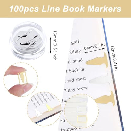 100Pcs Book Line Markers, Gold/Silver Metal Bookmarks Tin Mixed Metals Book Page Markers Book Marker Clips Book Annotation Supplies for Teachers, Students, Readers