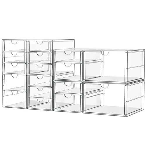 ARSTPEOE 17-Drawer Acrylic Storage & Makeup Organizer for Desk, Bath | Smooth-glide drawers, clear acrylic, 4-set stackable, dustproof, wipe-clean, for serum samples, sheet masks, bobby pins - size: 17 Drawers