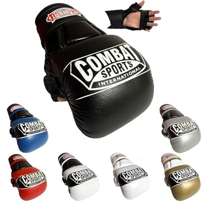 Combat Sports Max Strike MMA Training Gloves, Open Palm Fingerless Gloves for MMA, Muay Thai, and Kickboxing (Black, Regular)
