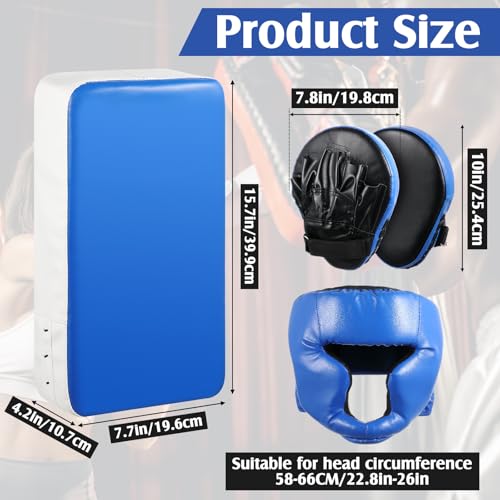 Gemscream 10 in 1 Taekwondo Kick Pad Boxing Training Equipment Set, Focus Pads Boxing Gloves Safety Head Guard Wrist Bands for Kickboxing, Karate, Muay Thai, MMA Training - color: Blue