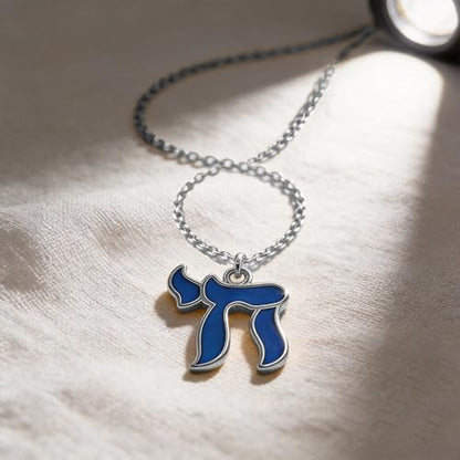 Hebrew Chai Necklace Chai Symbol Jewish Pendant for Men Women Stainless Steel Arabic Amulet Religion Jewelry - color: Blue-S