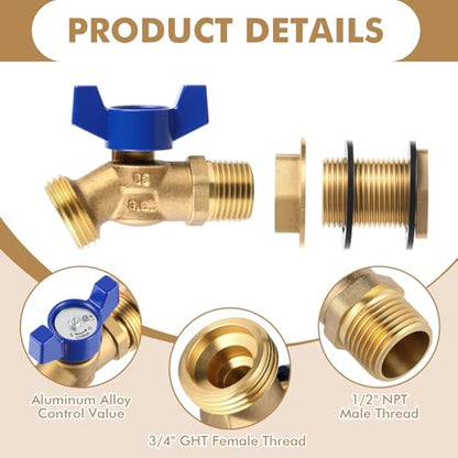 JaGely 3 Sets Brass Rain Barrel Spigot Kit with Heavy Duty Bulkhead Fitting Quarter Turn Ball Valve Rain Barrel Faucet for Aquariums, Water Tanks, Tubs, Pools(Blue) - color: Blue