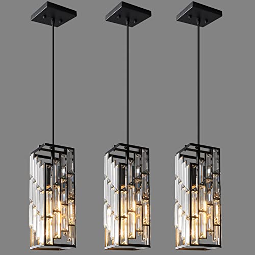 Black Pendant Lighting Modern Pendant Light, Mini Crystal Chandeliers,Adjustable Pendant Light Fixture for Kitchen Island Dinning Room Bedroom (3 Pack) - color: Black, size: 3-Pack