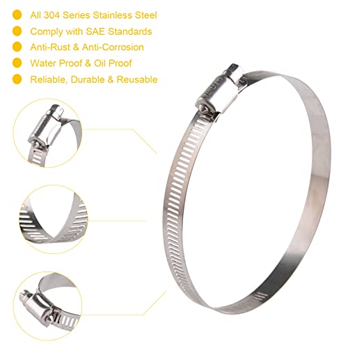 Winlong Stainless Steel 4'' Hose Clamps, 8PK SAE 72 Worm Gear Drive Hose Clamps 3 to 5 Inch (76-127mm) for Automotive Plumbing, 3'', 4'', 3.5'', 3 1/2'', 3 3/4'', 4 1/2'', 4.5'', 4 3/4'' - size: SAE#72 (3" ~ 5") 8PK