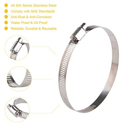 Winlong Stainless Steel 4'' Hose Clamps, 8PK SAE 72 Worm Gear Drive Hose Clamps 3 to 5 Inch (76-127mm) for Automotive Plumbing, 3'', 4'', 3.5'', 3 1/2'', 3 3/4'', 4 1/2'', 4.5'', 4 3/4'' - size: SAE#72 (3" ~ 5") 8PK