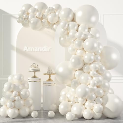 Amandir 153pcs Pearl White Balloons Arch Garland Kit Different Sizes 18 12 10 5 Inch White Pearl Balloon for Wedding Engagement Bridal Shower Birthday Valentines Day Party Decorations - color: Pearl White