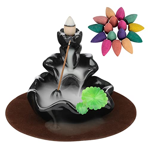 DK177 Incense Holder Waterfall Incense Burner Ceramic Backflow Zen Incense Fountain Machine Diffuser Burner Cone Holder for Spiritual Aromatherapy Gifts Set Home Decor with 20 Cones - color: A