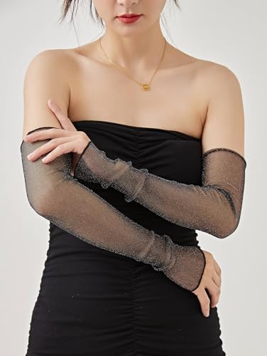 OTPEH 4 Pairs Women Mesh Sleeves Sheer Arm Sleeves Fashion Detachable Lace Sun Sleeves Thin Black White Gray Pink