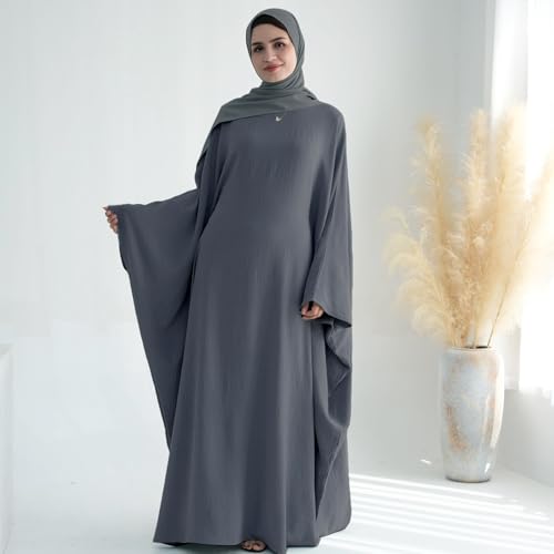 Women Muslim Abaya Dress 1Piece Bat Sleeve Islamic Maxi Robe Fashion Jilbab for Women Eid Kaftan Muslim Robe - color: Greya, size: Large