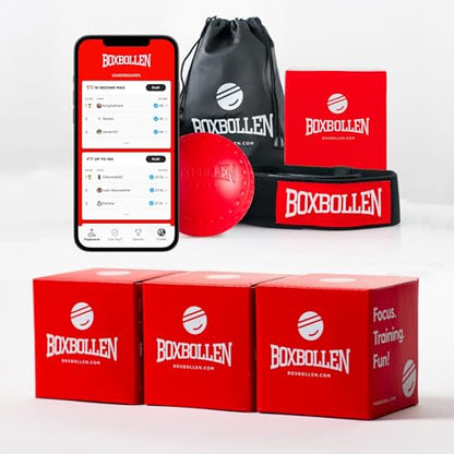 Boxbollen® Family 3 Pack Boxing Reflex Ball - Interactive Boxball App Integration - Hand Eye Coordination Training Ball - Boxing Equipment for Home -Christmas Gift for Family,Gift for Boxers, All Ages - size: Family Pack 3 Unit