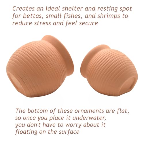 Pottery Jar Clay Vase Cichlid Fish Play Hide Breed Habitat (Red Pots, 2pcs) | natural ceramic non-toxic, promote health vitality, sense of security and comfort - color: Red Pots, 2pcs