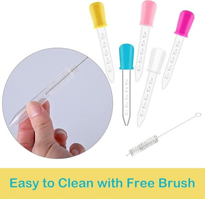 5ml Clear Eye Dropper Pipette Droppers 10 Pack | Multicolor Silicone Bulb Pipettes with Cleaning Brush for Liquid Transfer, Lab & DIY Craft Use - color: 10-multicolor