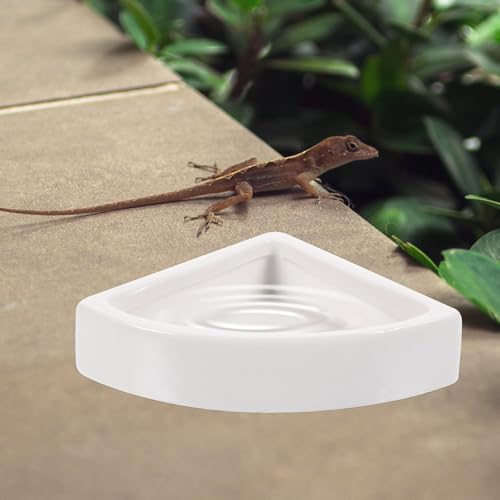 Reptile Water Bowl and Food Dish, Large Ceramic Triangle Terrarium Bowl, Multi-Function Water Feeder for Turtles, Lizards, and Bearded Dragons