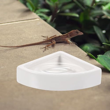 Reptile Water Bowl and Food Dish, Large Ceramic Triangle Terrarium Bowl, Multi-Function Water Feeder for Turtles, Lizards, and Bearded Dragons