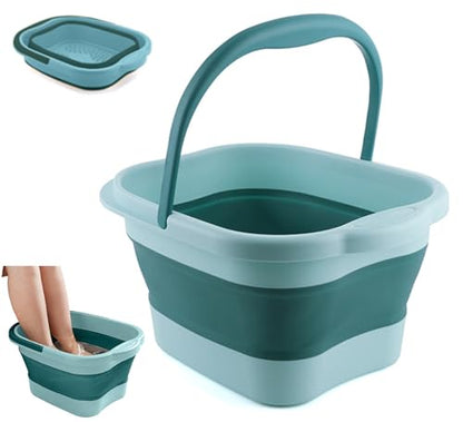 Collapsible Foot Bath Soak Tub with Handle, Plastic Foldable Feet Spa Soaking Basin Bucket with Massager Acupoint for Washing, Pedicure Foot Care Bathtub Bowl Tools for Pain Relief, Green - color: Darkcyan/Lightcyan