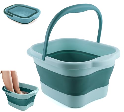 Collapsible Foot Bath Soak Tub with Handle, Plastic Foldable Feet Spa Soaking Basin Bucket with Massager Acupoint for Washing, Pedicure Foot Care Bathtub Bowl Tools for Pain Relief, Green - color: Darkcyan/Lightcyan