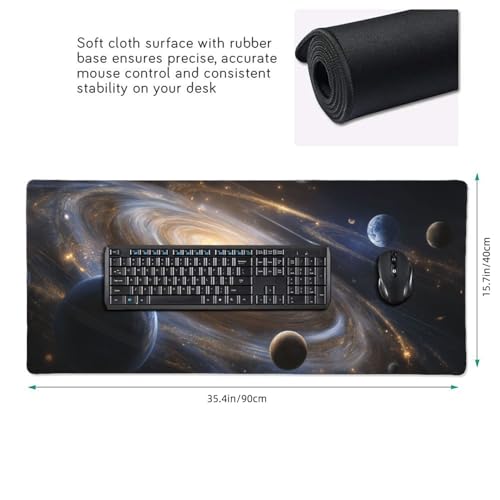 XXL Gaming Mouse Pad 35.4x15.7 Inch, Large Extended Desk Mat | Galaxy Space Design, Non-Slip Rubber Base, Water-Resistant Surface and Stitched Edges for Gaming, Office & Home - color: Galaxy Space