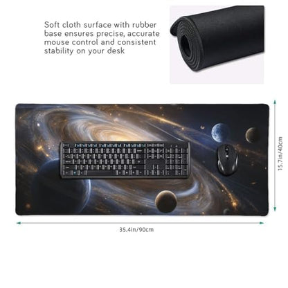 XXL Gaming Mouse Pad 35.4x15.7 Inch, Large Extended Desk Mat | Galaxy Space Design, Non-Slip Rubber Base, Water-Resistant Surface and Stitched Edges for Gaming, Office & Home - color: Galaxy Space