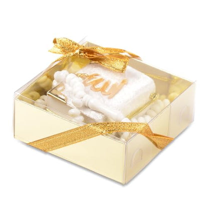 BABY SHOWER CHOCOLATE Set of 10 Islam Quran Tasbeeh Islamic Set | Holy Quran Prayer Beads Gift Box Favor (White) - color: White