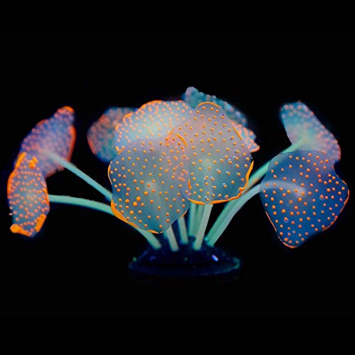 Uniclife Silicone Coral Plant Decorations Glowing Artificial Ornament for Fish Tank Aquarium, Orange, Ball Shape Glow Fish Tank Decorations for Betta Fish - color: Orange