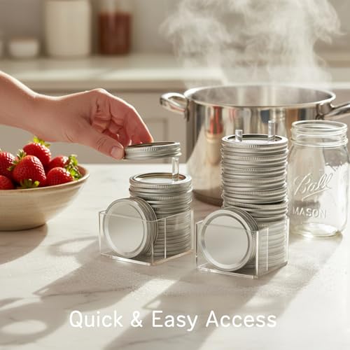 2 Pack Mason Jar Lid Organizer, Acrylic Storage for 12 Wide & 12 Regular Mouth Lids and Rings, Space-Saving Holder for Cabinet or Countertop