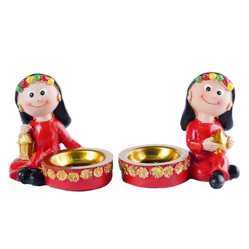 Ramadan Tray and Eid Table Decorations Set of 2 Arabian Girl Doll Resin Candle Holder Ornaments for Persian New Year Decorations and Home Table Decor Eid Gifts for Girls