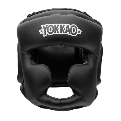 YOKKAO Premium Head Guard | Handmade Genuine Leather Headgear | Ideal for Muay Thai, Boxing, Kickboxing Sparring, Hard Training & Professional Competitions - color: Black Training, size: Medium