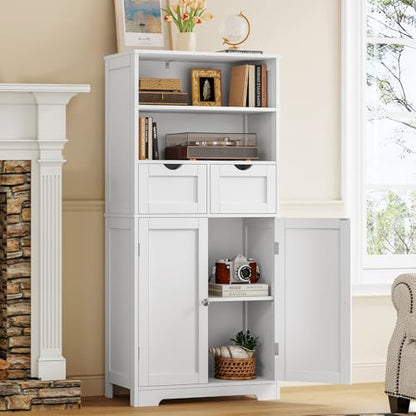 Iwell Tall Bathroom Cabinet, Storage Cabinet with Adjustable Shelves, Bathroom Storage Cabinet for Living Room, Dining Room, Entryway, White - color: White, 2 Drawers