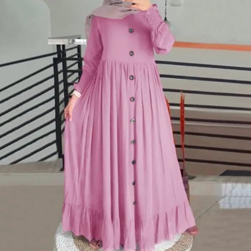 Abaya Ladies Muslim Dress Long Sleeve Maxi Islamic Kaftan Dubai Robe Modest Ramadan Eid Belted Solid Color A9 - color: Red, size: X-Large