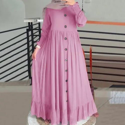 Abaya Ladies Muslim Dress Long Sleeve Maxi Islamic Kaftan Dubai Robe Modest Ramadan Eid Belted Solid Color A9 - color: Red, size: Large
