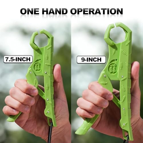 7.5'' Floating Fish Gripper, Fishing Grabber | Catfish Mouth Pliers, Caught Bass Holder, Fish Scale Hook Clamp, Saltwater Lip Grip Tool with Lanyard, Gifts for Men - color: Green