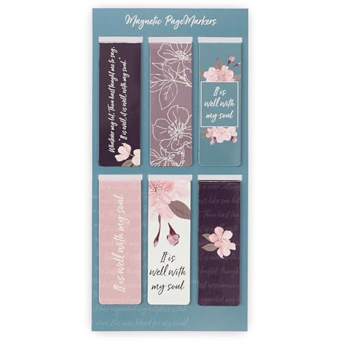 With Love Magnetic Bookmarks: It is Well with My Soul (Bookmark Set of 6) | Small Magnets, Gifts for Book Lovers, Women, Teachers, Page Markers for Books, Bibles, Fridge Magnets, Faith Based, Floral - color: It is Well (Set/6, Sm)